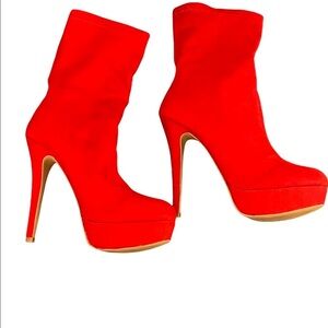 Essex Glam Red Faux Suede Platform Stiletto Heel Sock Booties Cosplay Halloween